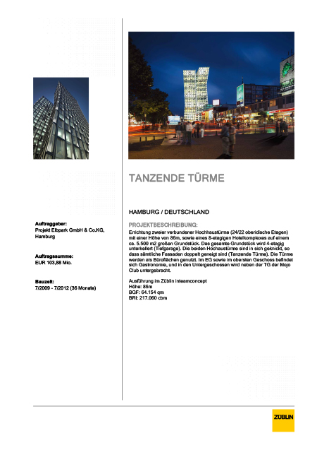 Referenzblatt Tanzende Tuerme Hamburg